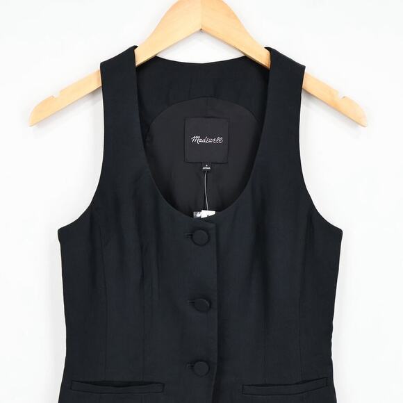 Madewell Scoopneck Cutaway Vest Drapey Twill True Black Size 0 NWT - Picture 3 of 8